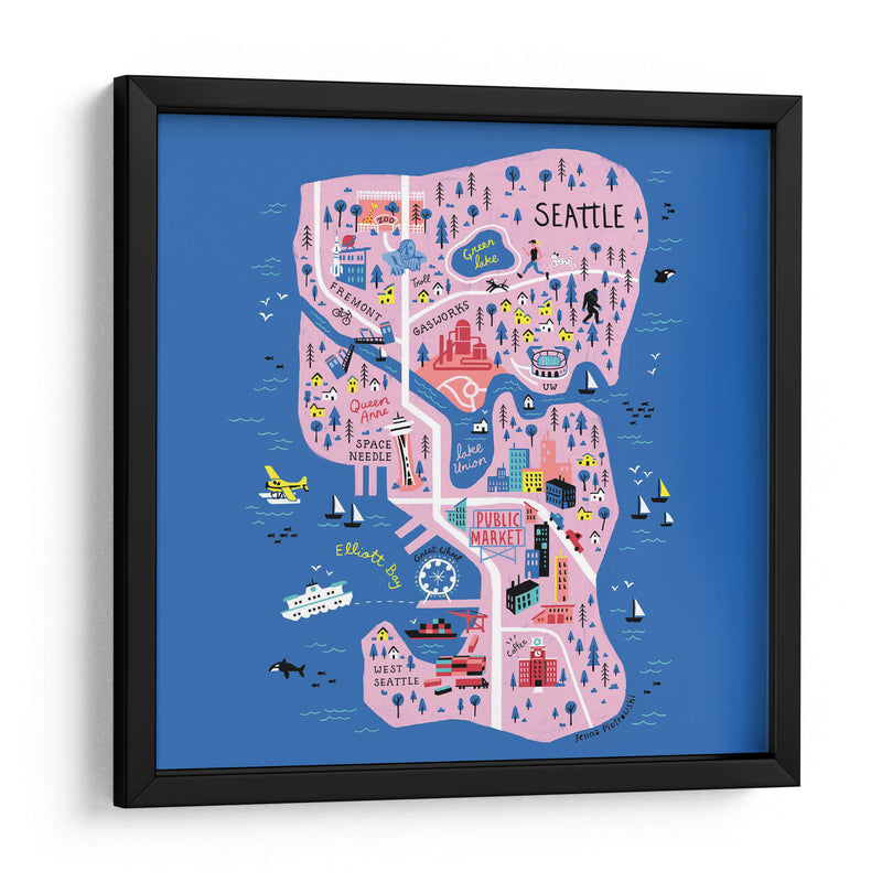 Mapa ilustrado de Seattle | Cuadro decorativo de Canvas Lab