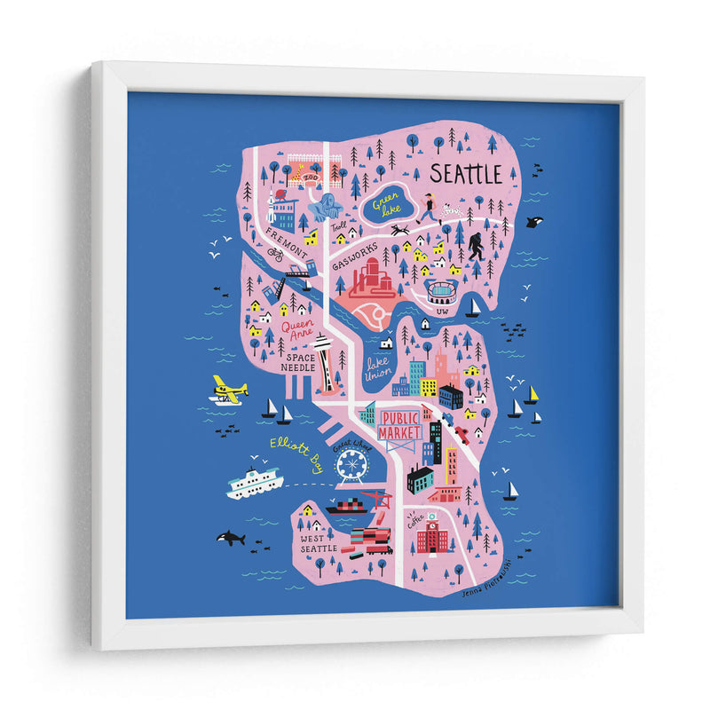 Mapa ilustrado de Seattle | Cuadro decorativo de Canvas Lab