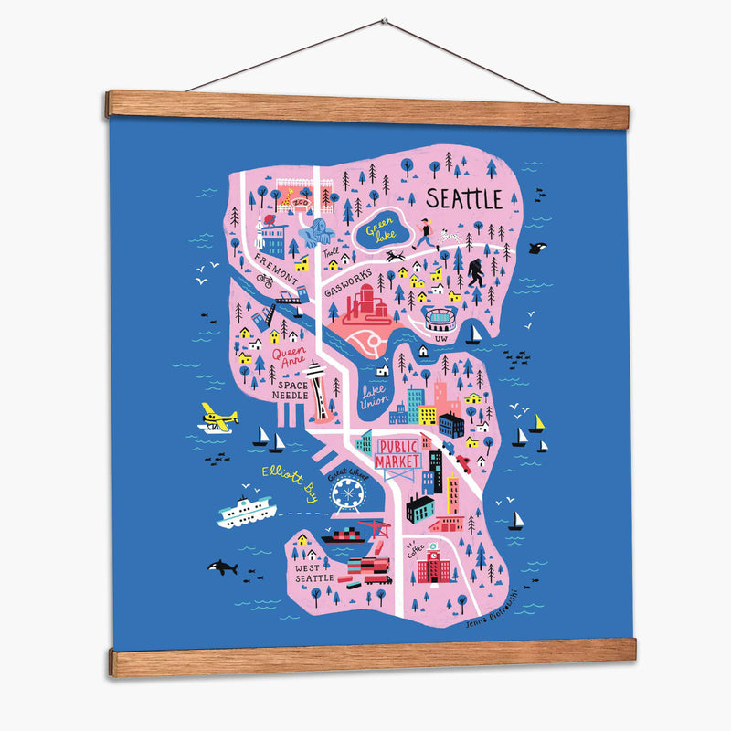 Mapa ilustrado de Seattle | Cuadro decorativo de Canvas Lab