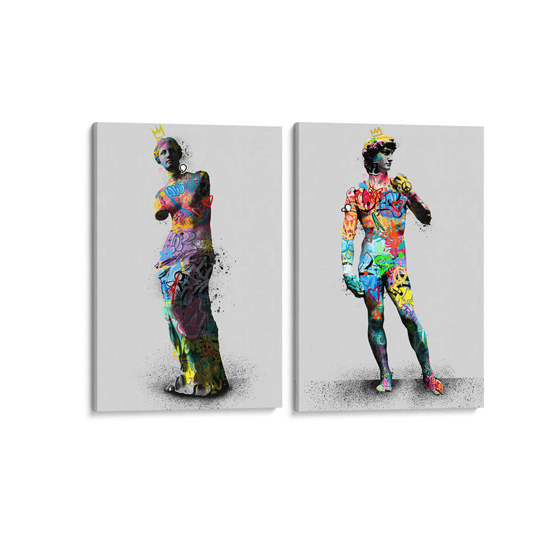 Estatuas graffiteadas - Set de 2 - David Aste - Cuadro decorativo | Canvas Lab