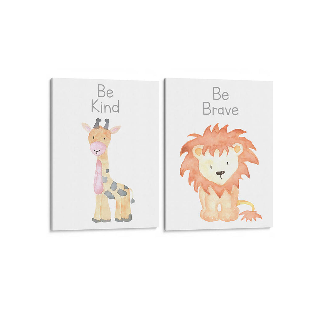 Safari - Jirafa y León - Set de 2 - Cuadro decorativo | Canvas Lab