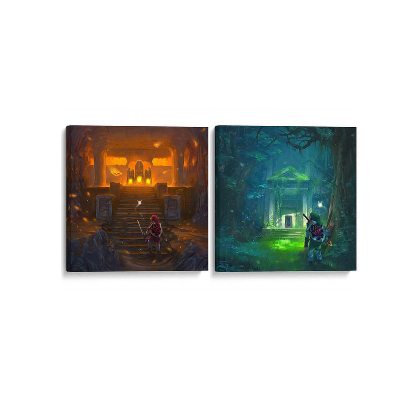 Templos del fuego y bosque - Set de 2 - Cuadro decorativo | Canvas Lab