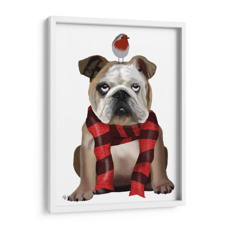 Bulldog Inglés, Bufanda Y Robin - Fab Funky | Cuadro decorativo de Canvas Lab