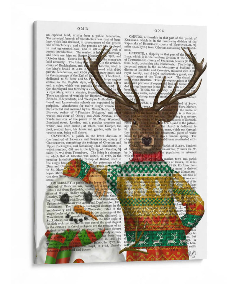 Ciervos En Suéter De Navidad Con Muñeco De Nieve - Fab Funky | Cuadro decorativo de Canvas Lab