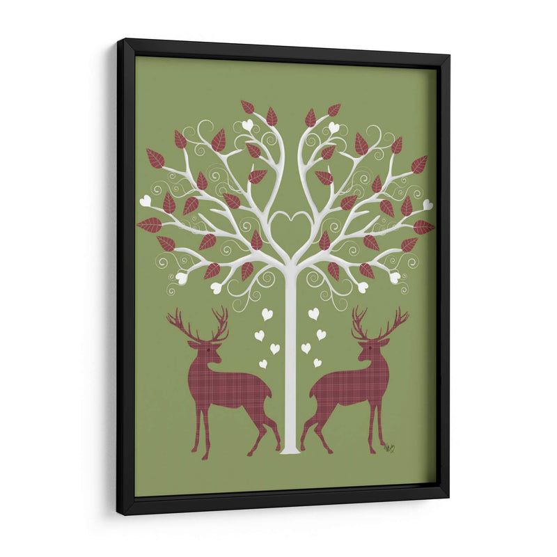 Navidad Des - Ciervos Y Árbol De Corazón, Rosa En Verde - Fab Funky | Cuadro decorativo de Canvas Lab