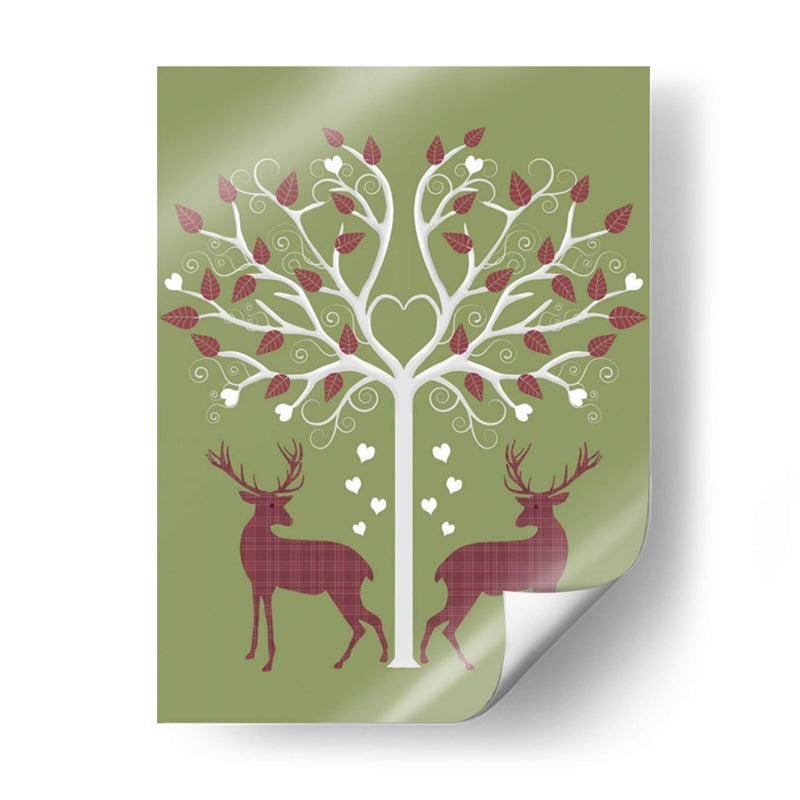 Navidad Des - Ciervos Y Árbol De Corazón, Rosa En Verde - Fab Funky | Cuadro decorativo de Canvas Lab