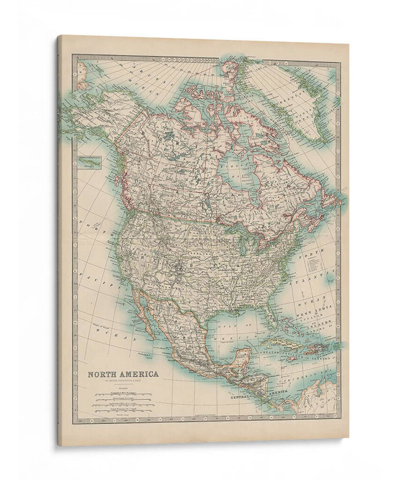 Mapa De Johnstons De América Del Norte - Johnston | Cuadro decorativo de Canvas Lab