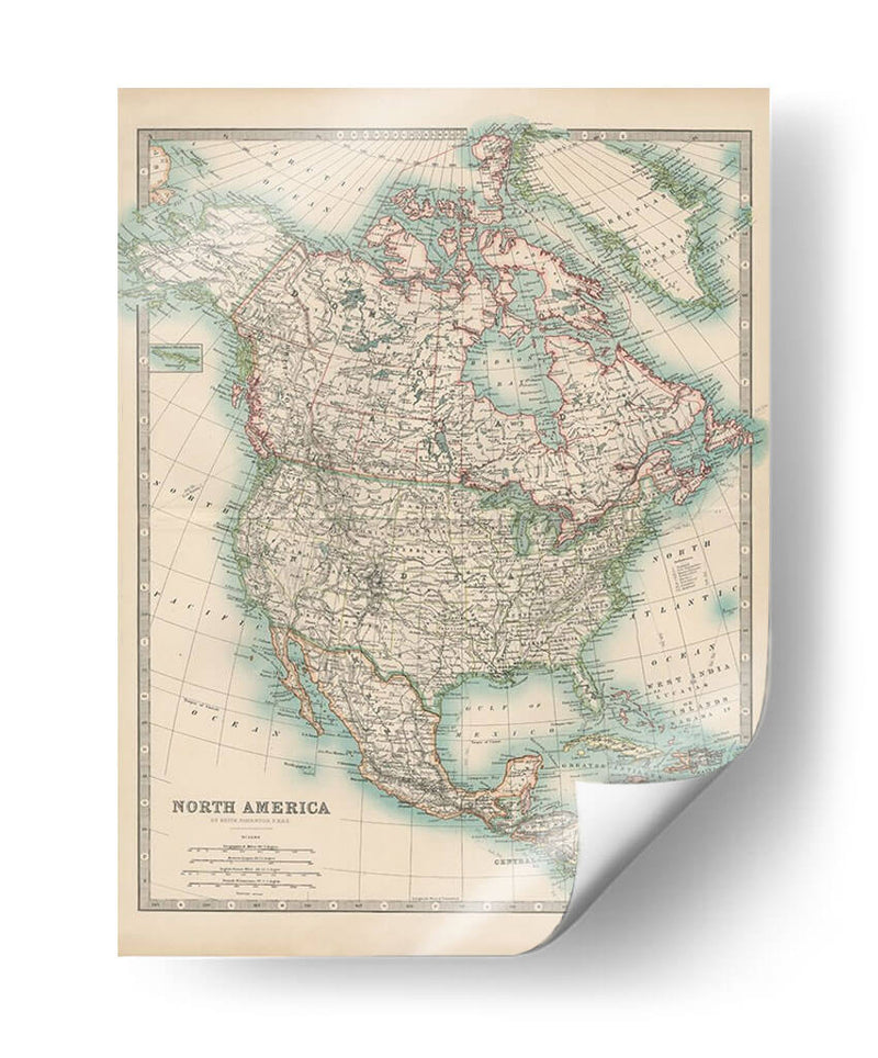Mapa De Johnstons De América Del Norte - Johnston | Cuadro decorativo de Canvas Lab