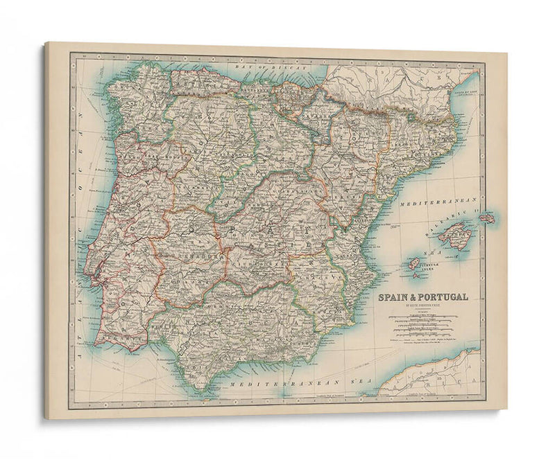 Mapa De Johnstons De España Y Portugal. - Johnston | Cuadro decorativo de Canvas Lab