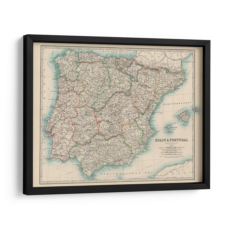 Mapa De Johnstons De España Y Portugal. - Johnston | Cuadro decorativo de Canvas Lab