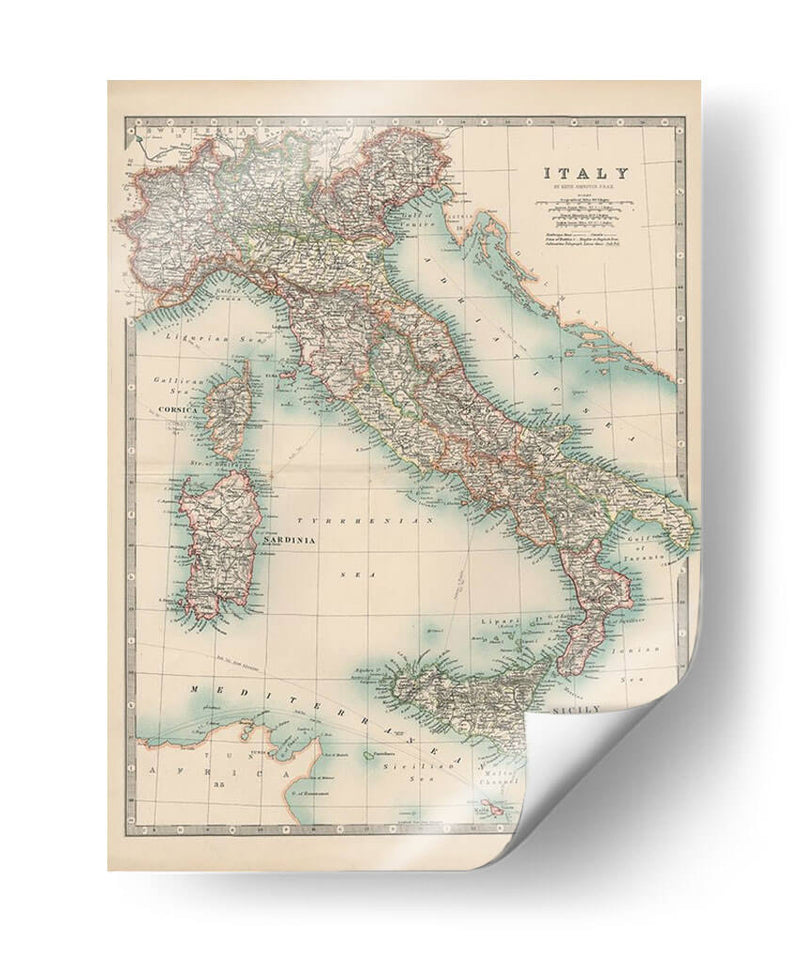 Mapa De Johnstons De Italia - Johnston | Cuadro decorativo de Canvas Lab