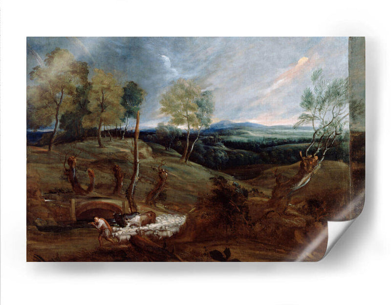 Paisaje al atardecer con un pastor y su rebaño - Anton van Dyck | Cuadro decorativo de Canvas Lab