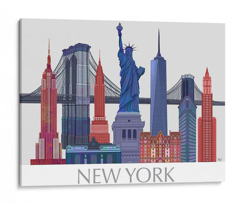 Lugares Prominentes De Nueva York, Azul Rojo - Fab Funky | Cuadro decorativo de Canvas Lab