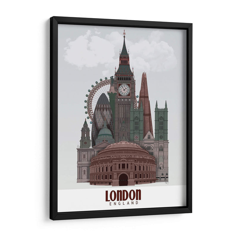 Londres En Nubes Rojas Y Verdes. - Fab Funky | Cuadro decorativo de Canvas Lab