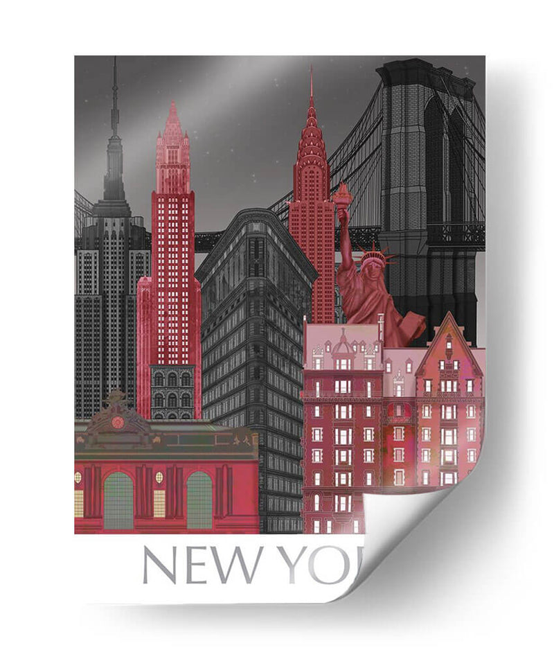 Las Elevaciones De Nueva York Por La Noche Roja - Fab Funky | Cuadro decorativo de Canvas Lab