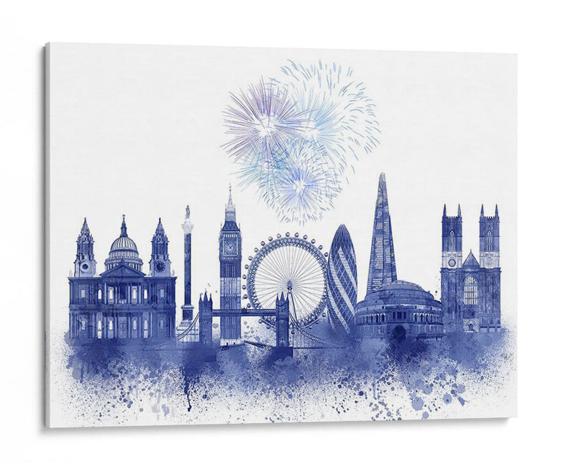 Londres Skyline Acuarela Splash Blue - Fab Funky | Cuadro decorativo de Canvas Lab