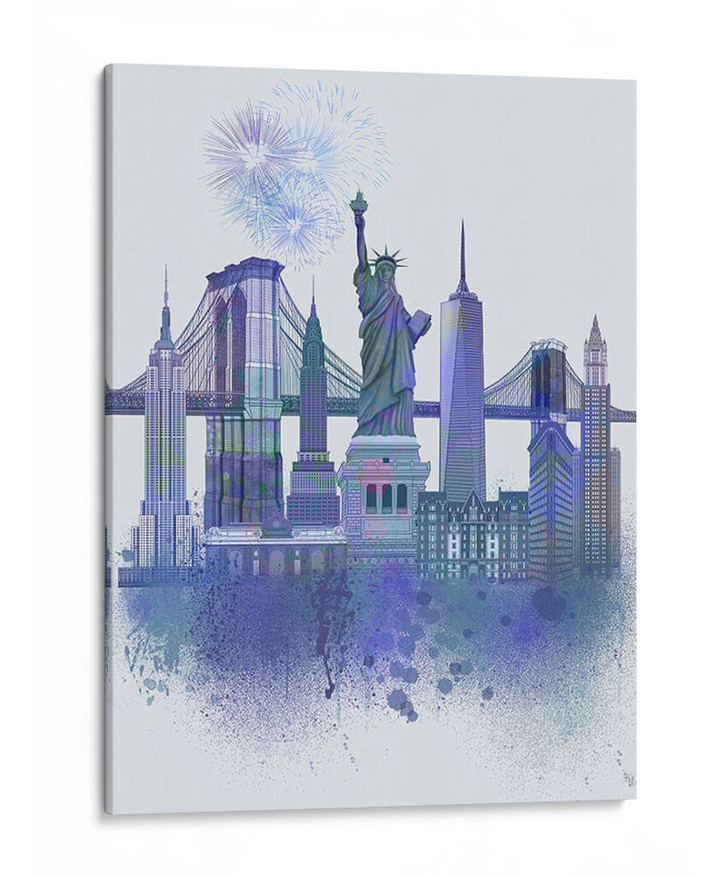New York Skyline Acuarela Splash Blue - Fab Funky | Cuadro decorativo de Canvas Lab