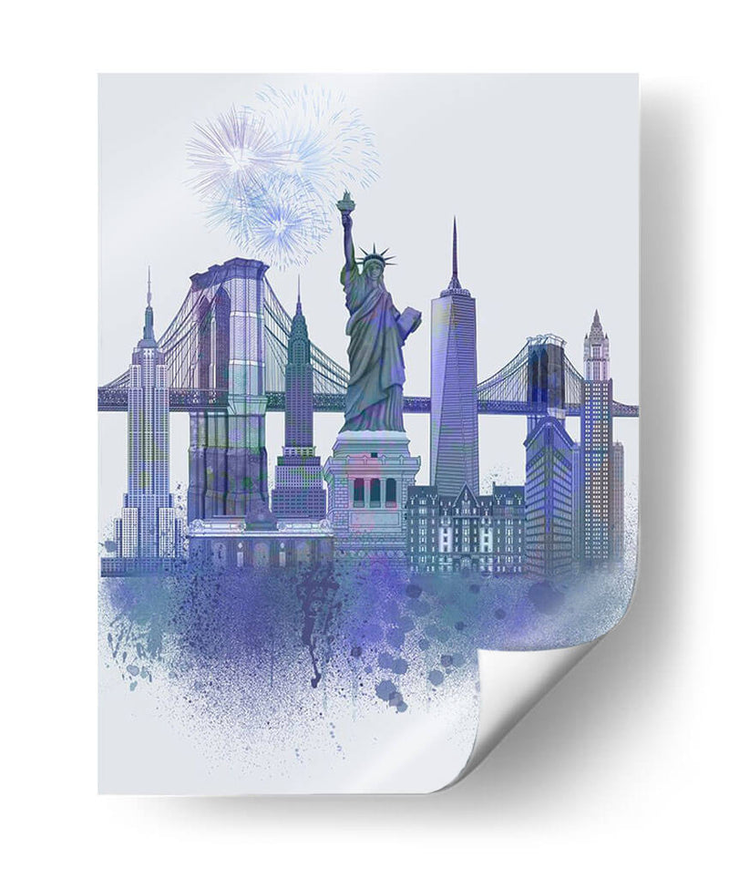 New York Skyline Acuarela Splash Blue - Fab Funky | Cuadro decorativo de Canvas Lab