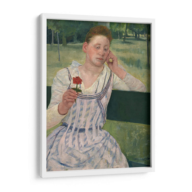 Mujer con una zinnia roja - Mary Cassatt | Cuadro decorativo de Canvas Lab