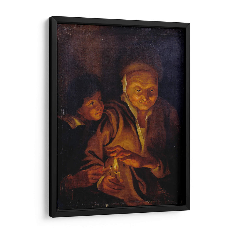 Un muchacho encendiendo una vela de una sostenida por una mujer vieja - Peter Paul Rubens | Cuadro decorativo de Canvas Lab