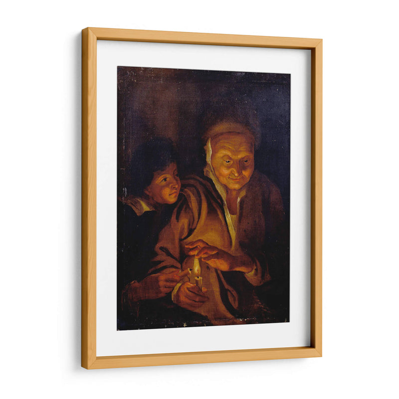 Un muchacho encendiendo una vela de una sostenida por una mujer vieja - Peter Paul Rubens | Cuadro decorativo de Canvas Lab