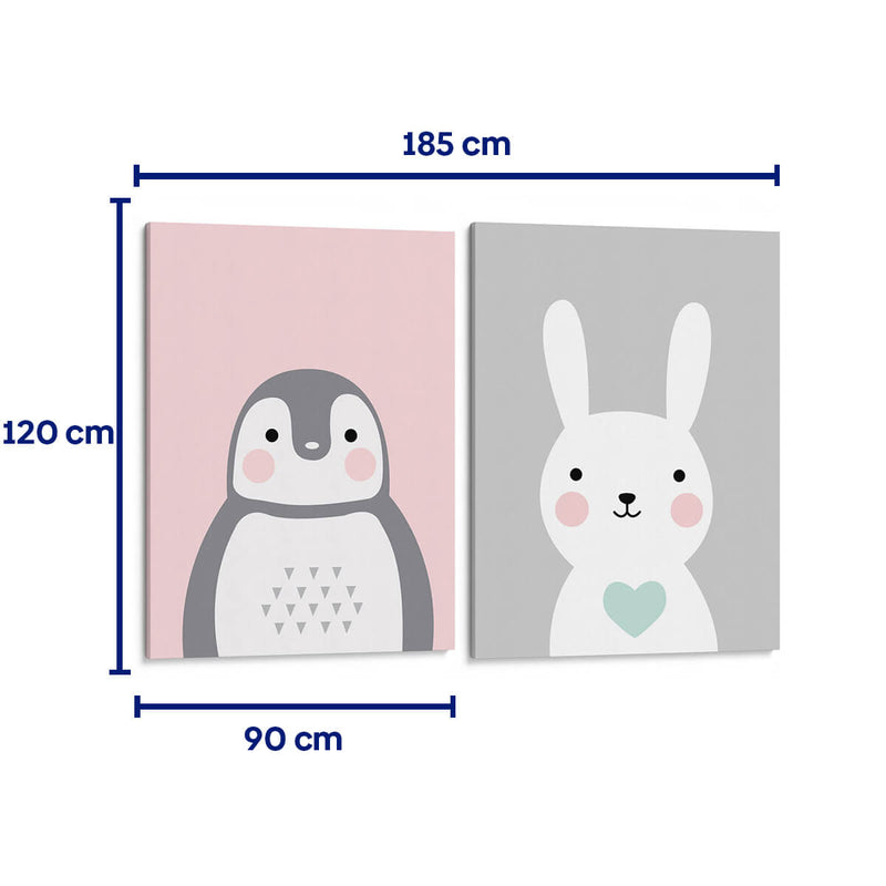 Pinguino y conejo pastel - Set de 2 - Cuadro decorativo | Canvas Lab