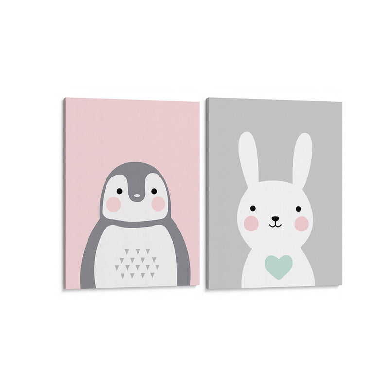 Pinguino y conejo pastel - Set de 2 - Cuadro decorativo | Canvas Lab