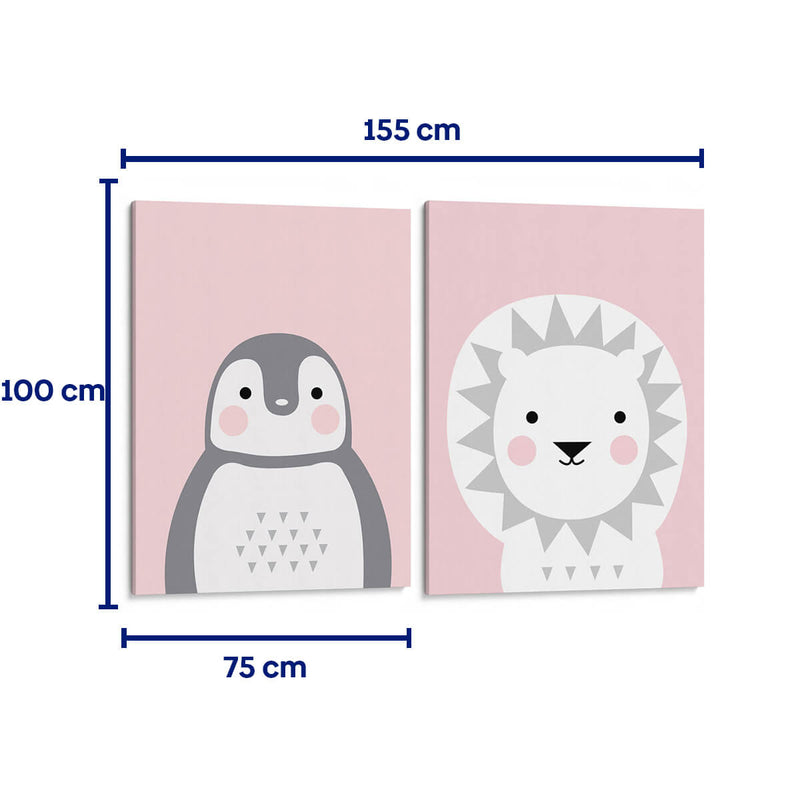 Pinguino y leon pastel - Set de 2 - Cuadro decorativo | Canvas Lab