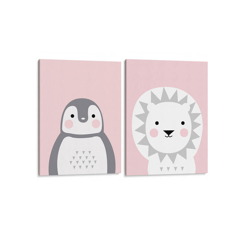 Pinguino y leon pastel - Set de 2 - Cuadro decorativo | Canvas Lab