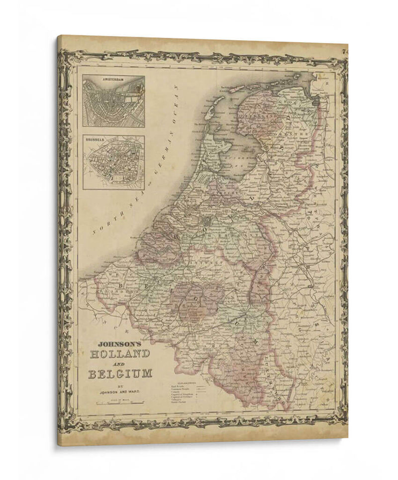 Mapa De Johnsons De Holanda Y Bélgica - Johnson | Cuadro decorativo de Canvas Lab