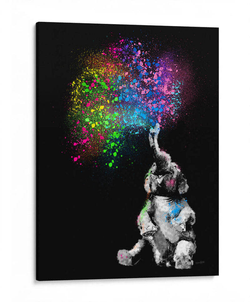 Baby Elephant Color Shower Black - Hue Art | Cuadro decorativo de Canvas Lab