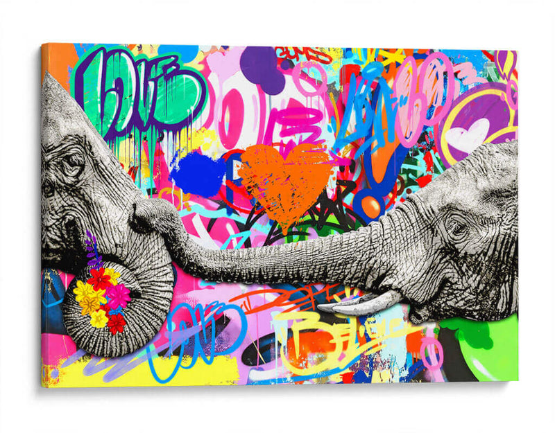 Elephant Flowers Graffiti - David Aste | Cuadro decorativo de Canvas Lab
