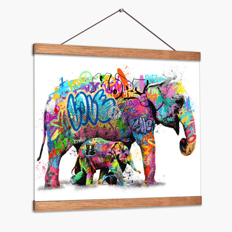 Familia de Elefantes Graffiti - David Aste | Cuadro decorativo de Canvas Lab