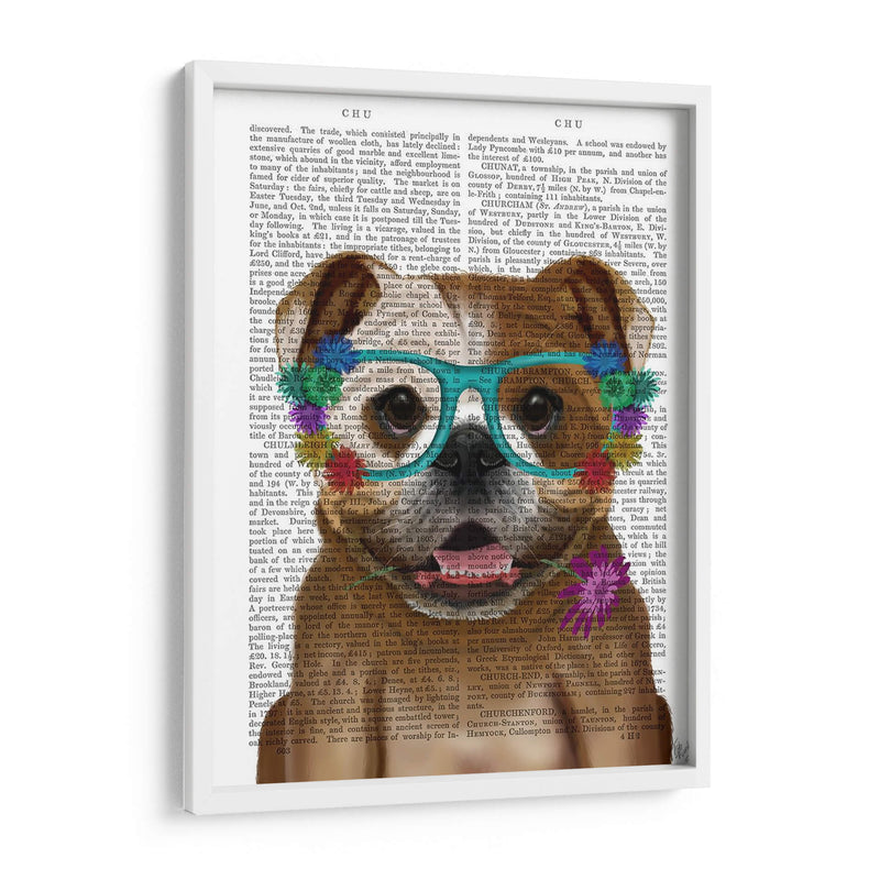 Bulldog Inglés Y Gafas De Flores. - Fab Funky | Cuadro decorativo de Canvas Lab