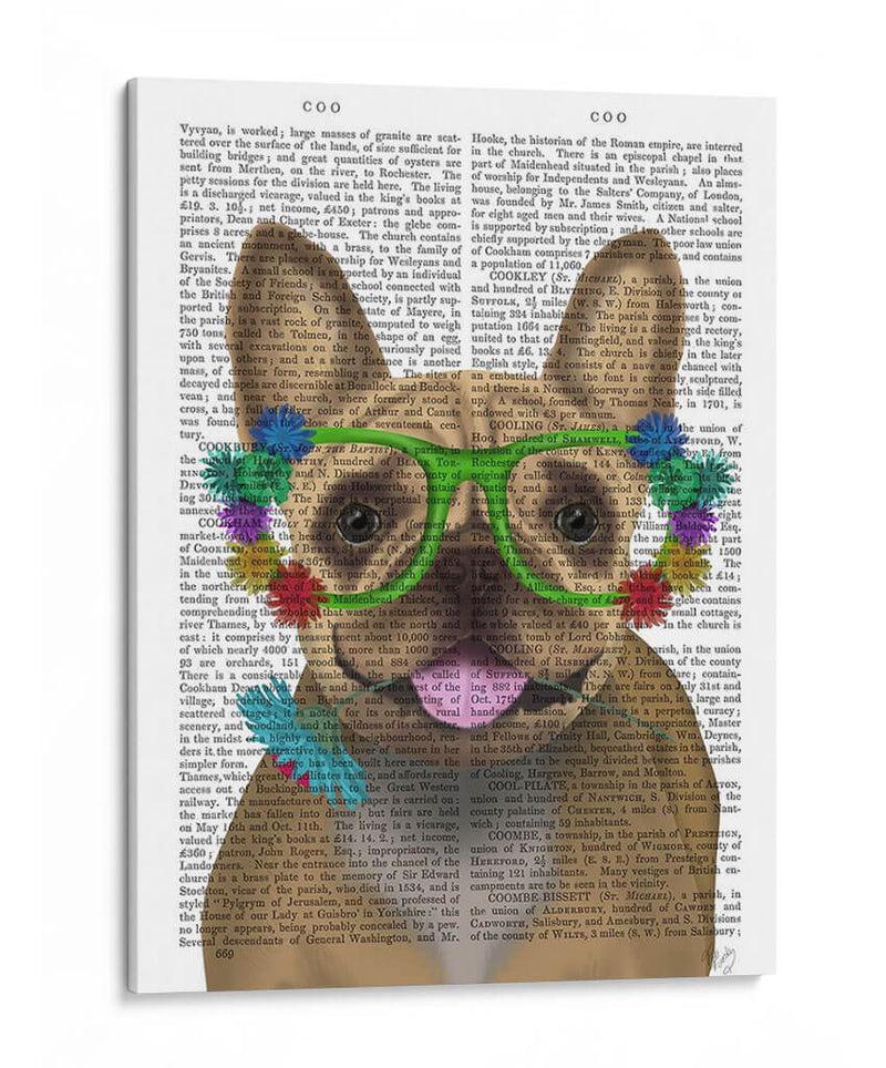 Bulldog Francés Y Gafas De Flores. - Fab Funky | Cuadro decorativo de Canvas Lab