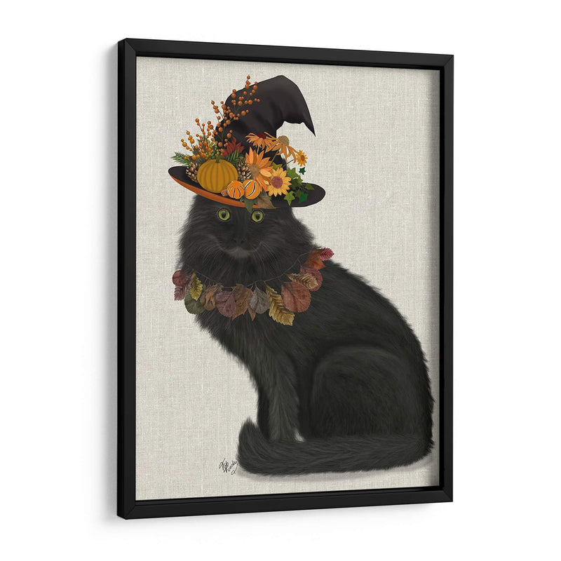 Gato Negro Con Sombrero De Otoño, Lleno - Fab Funky | Cuadro decorativo de Canvas Lab