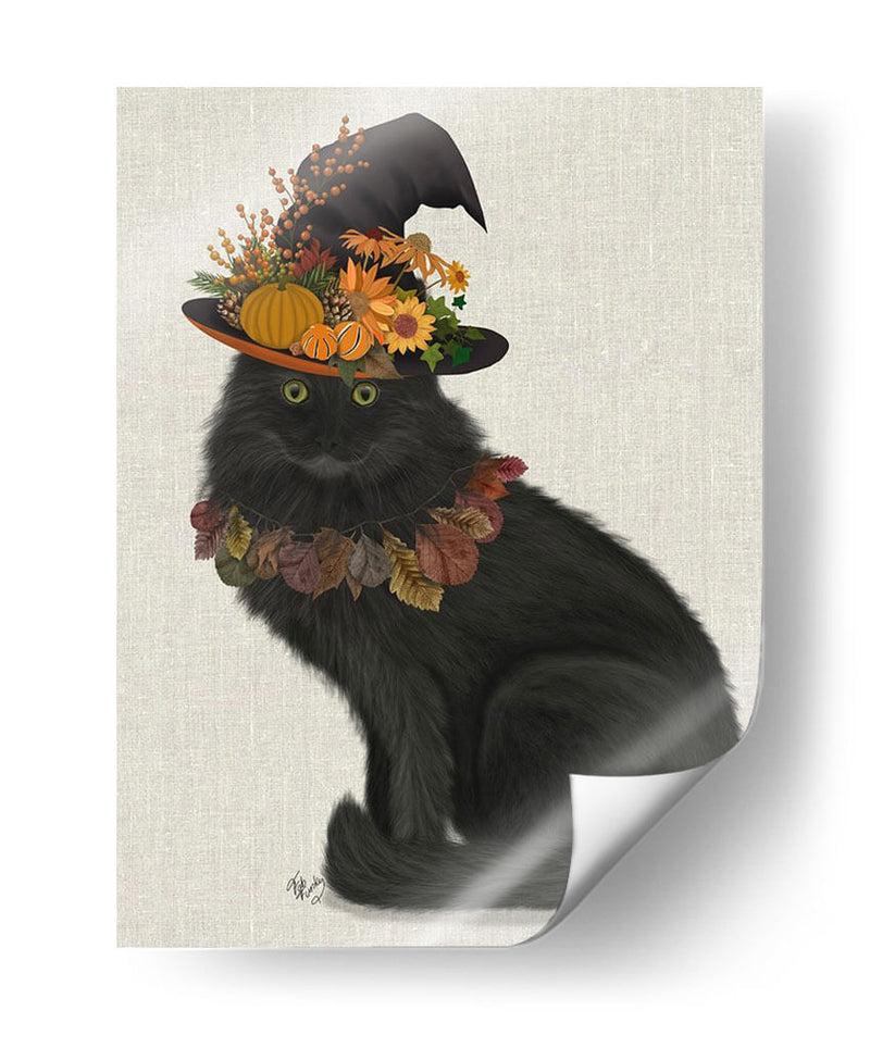 Gato Negro Con Sombrero De Otoño, Lleno - Fab Funky | Cuadro decorativo de Canvas Lab