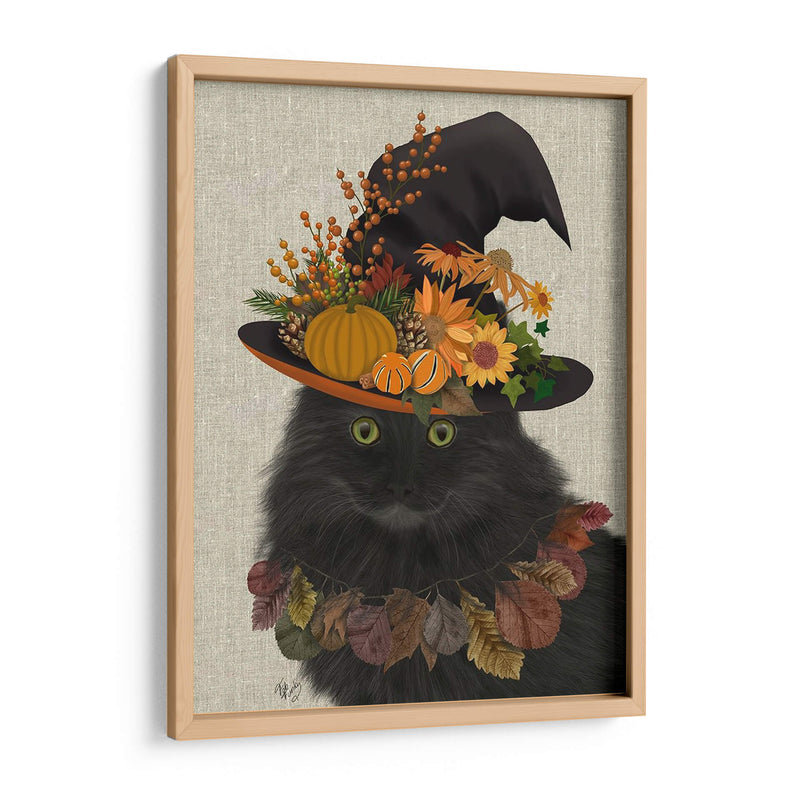 Gato Negro Con Sombrero De Otoño, Retrato - Fab Funky | Cuadro decorativo de Canvas Lab