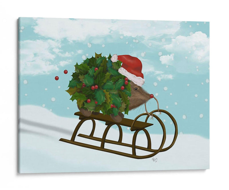 Navidad Holly Hedgehog Sledding - Fab Funky | Cuadro decorativo de Canvas Lab