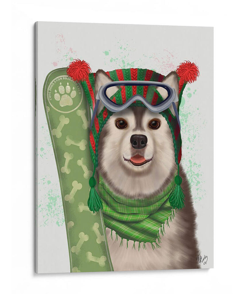 Snowboard Husky De Navidad - Fab Funky | Cuadro decorativo de Canvas Lab