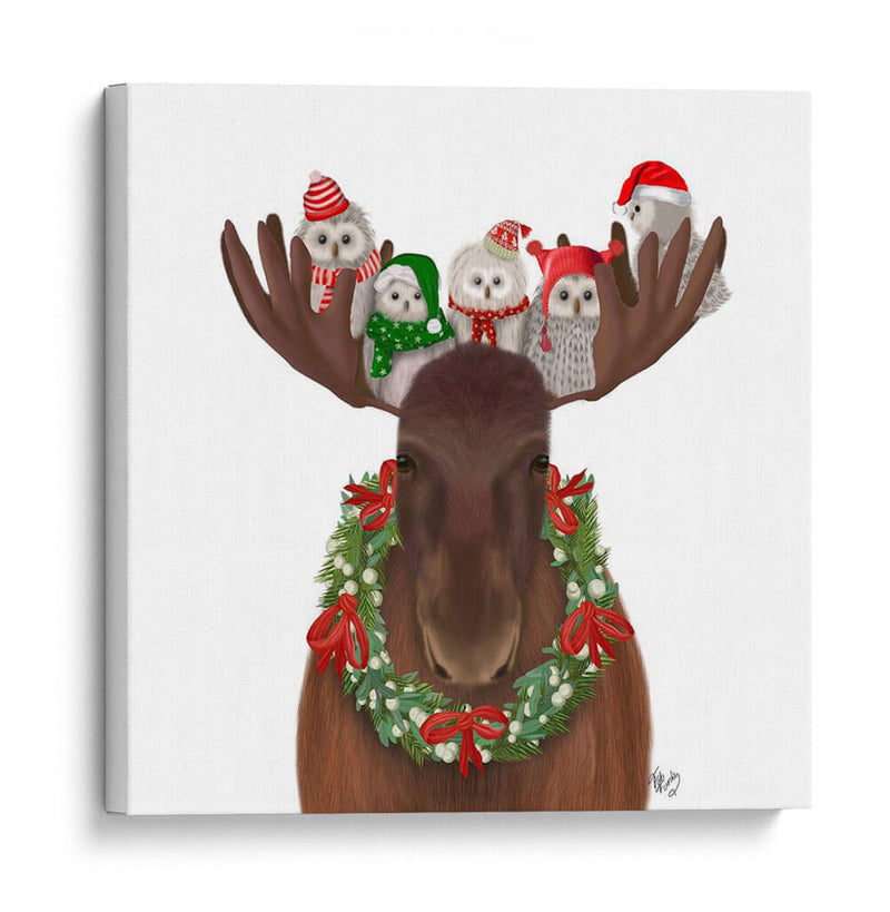 Moose De Navidad Y Búhos De Navidad Hacia Adelante - Fab Funky | Cuadro decorativo de Canvas Lab
