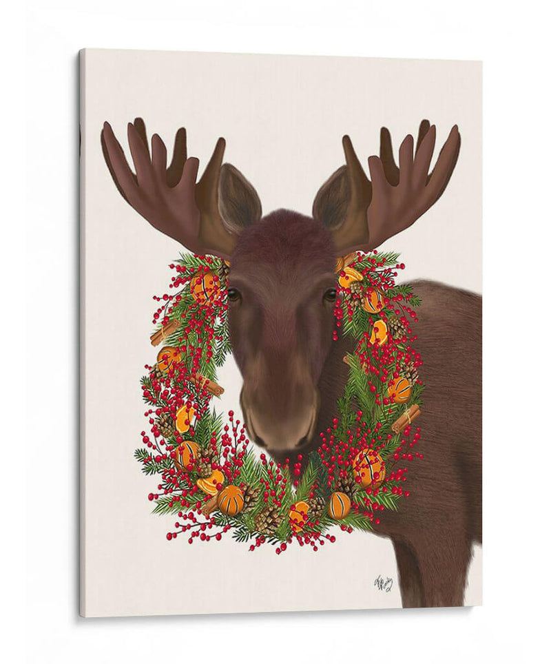 Christmas Moose Y Guirnalda De Arándanos - Fab Funky | Cuadro decorativo de Canvas Lab