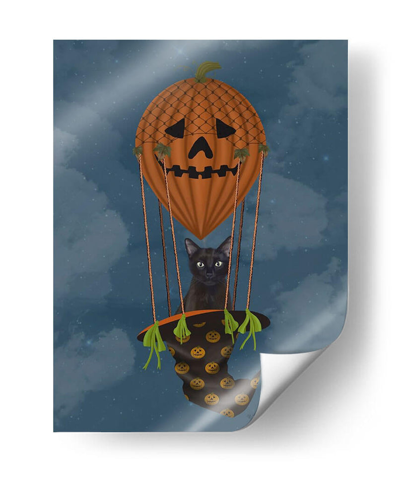 Halloween Gato Negro En Calabaza Globo De Aire Caliente - Fab Funky | Cuadro decorativo de Canvas Lab
