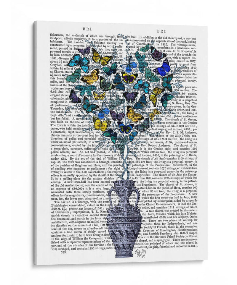Arbusto Corazón Mariposa, Azul Y Amarillo - Fab Funky | Cuadro decorativo de Canvas Lab