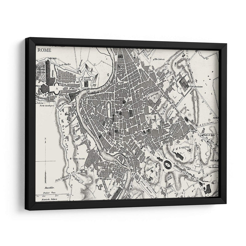 Mapa De Bw Personalizado De Roma - Vision Studio | Cuadro decorativo de Canvas Lab