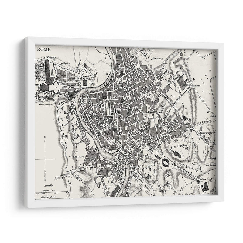 Mapa De Bw Personalizado De Roma - Vision Studio | Cuadro decorativo de Canvas Lab