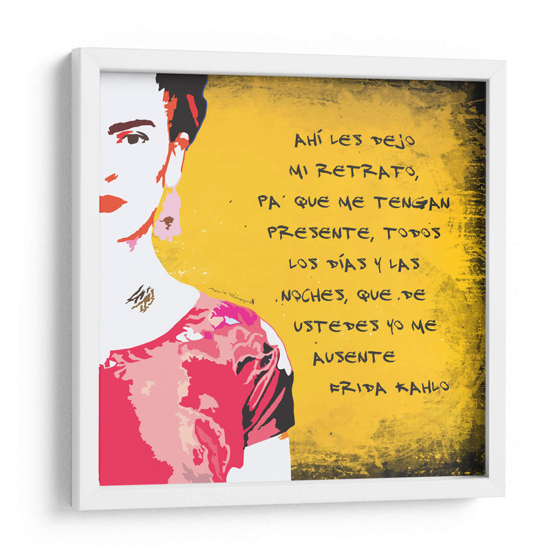 Ahí les dejo mi retrato Frida Kahlo en Fondo Amarillo - Mario Velazquez | Cuadro decorativo de Canvas Lab