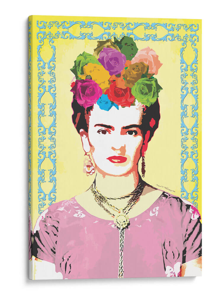 Frida Kahlo con Marco Azul - Mario Velazquez | Cuadro decorativo de Canvas Lab