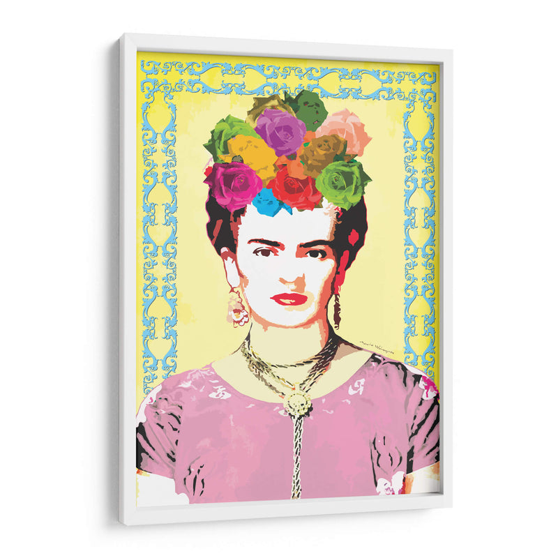 Frida Kahlo con Marco Azul - Mario Velazquez | Cuadro decorativo de Canvas Lab
