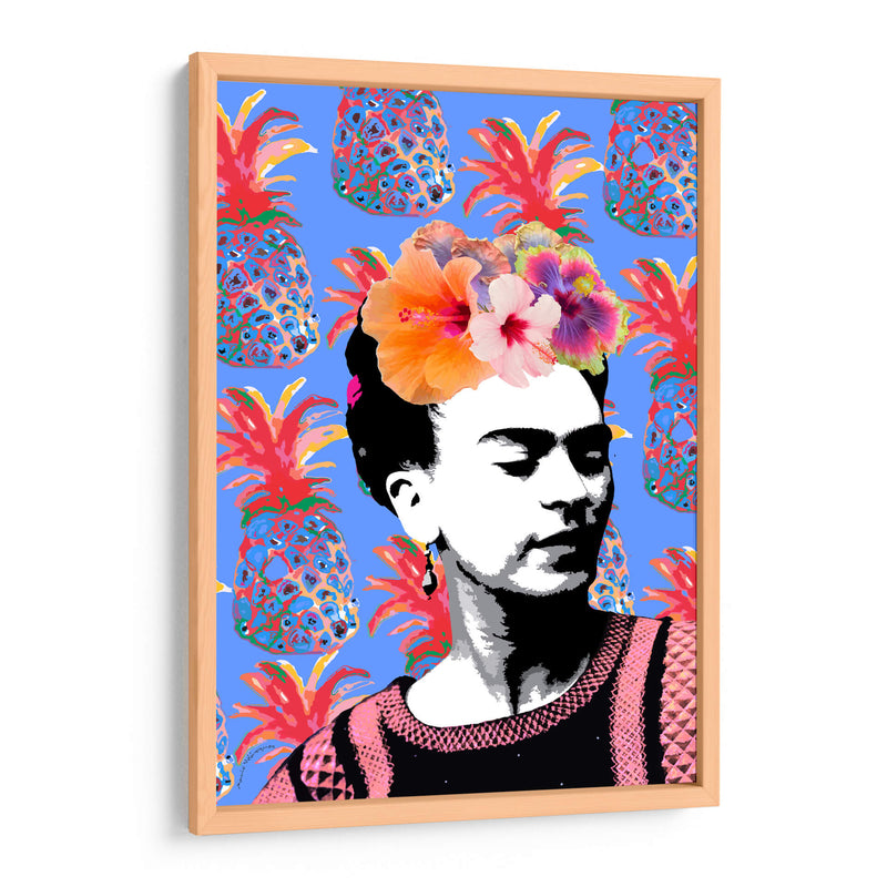 Frida Kahlo en Fondo Azul con Piñas - Mario Velazquez | Cuadro decorativo de Canvas Lab